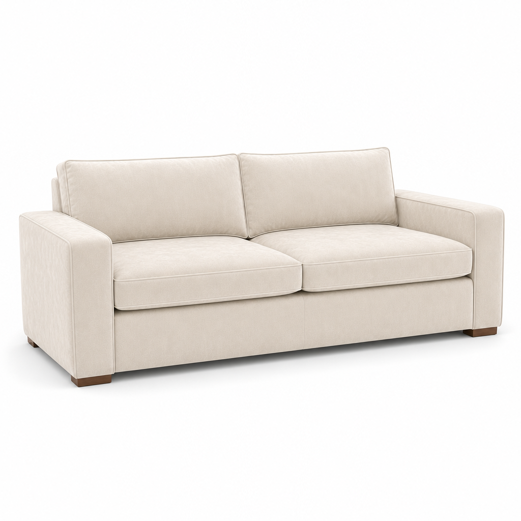 cream velvet sofa on a white background