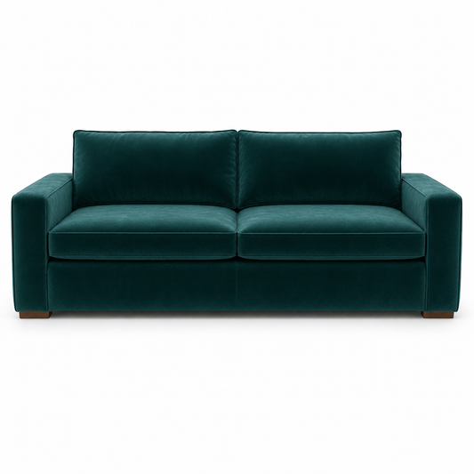 Green velvet sofa on a white background