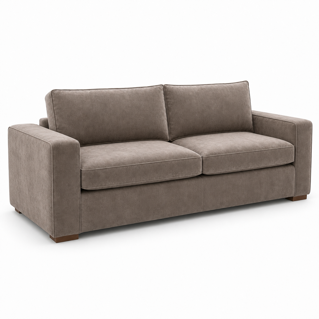 grey velvet sofa on a white background
