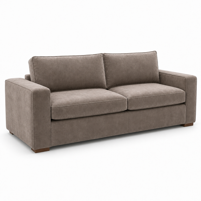grey velvet sofa on a white background