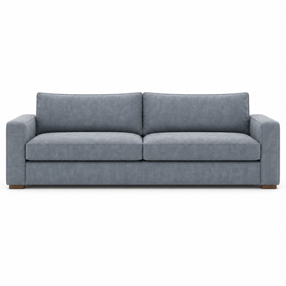 Gray velvet sofa on a white background