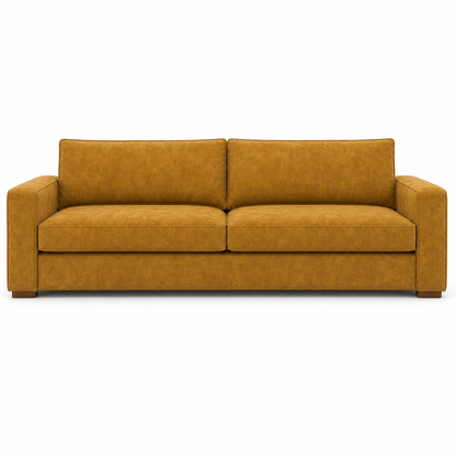Mustard sofa on white studio background