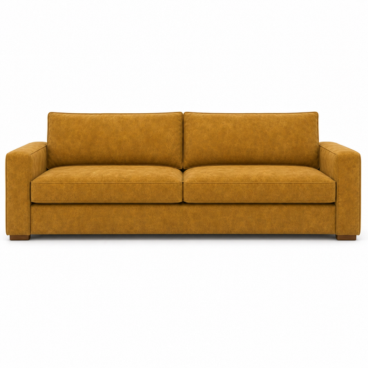 Mustard sofa on white studio background