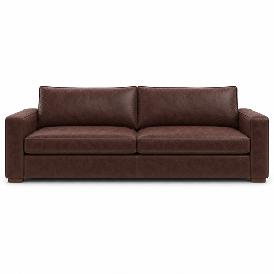 Brown leather sofa on a white background