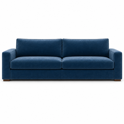 Blue velvet sofa on a white background