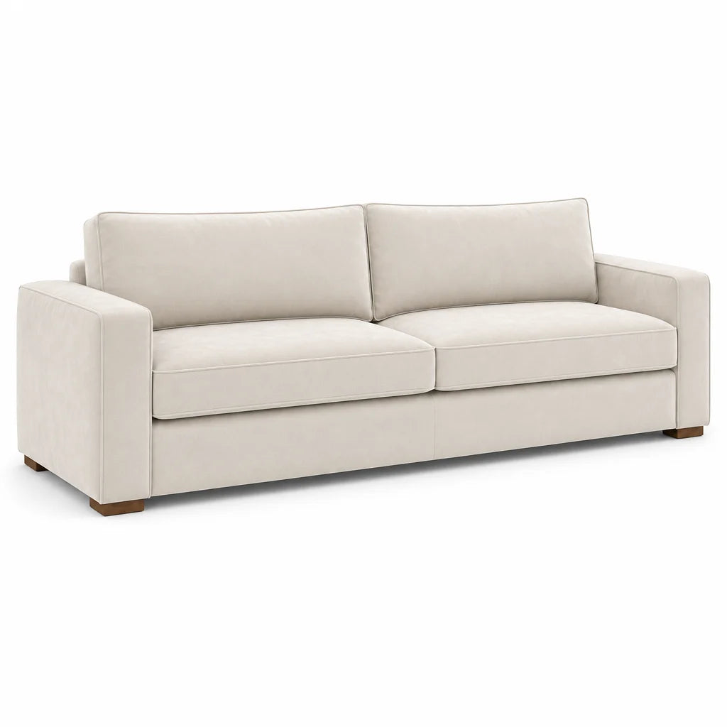 cream velvet sofa on a white background