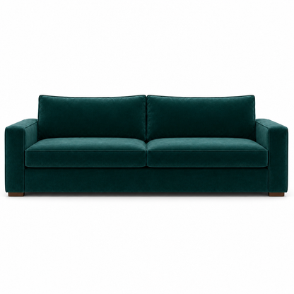 Green velvet sofa on a white background