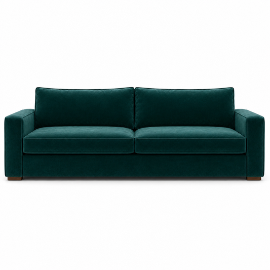 Green velvet sofa on a white background