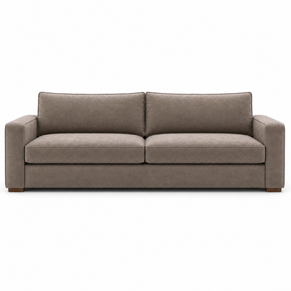 Grey velvet sofa on a white background