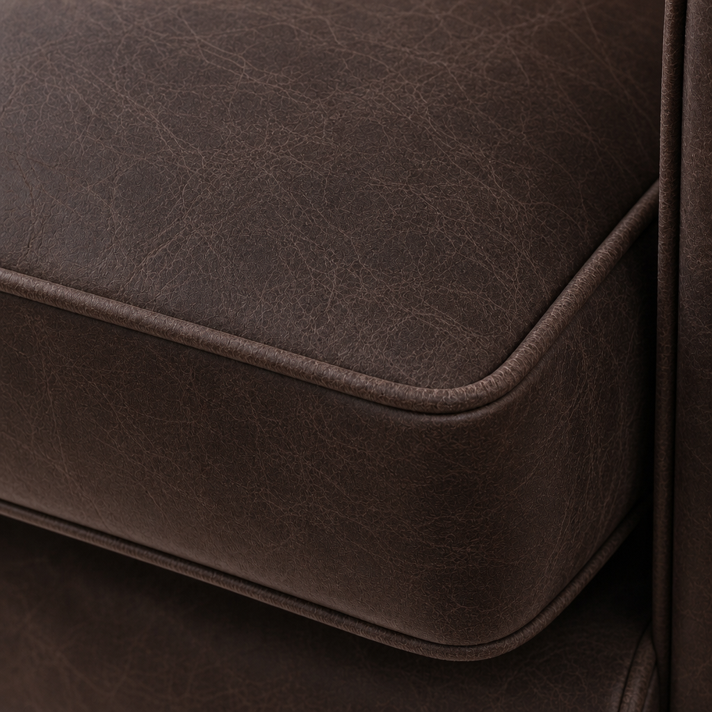Close-up of a brown leather surface with visible texture