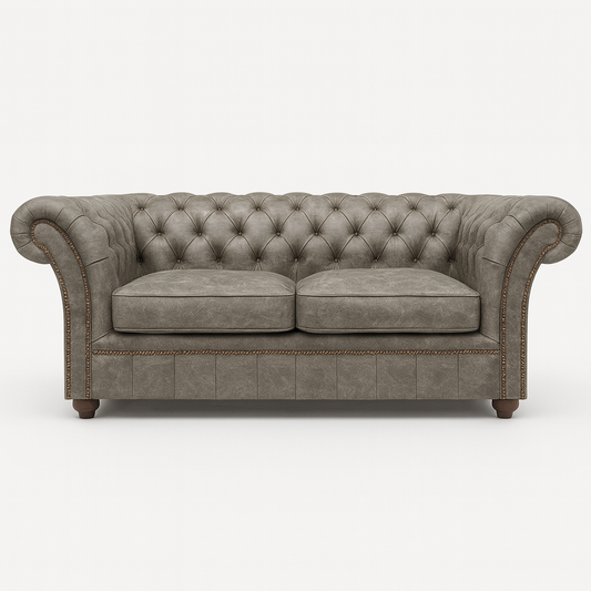 Cambridge Chesterfield Sofa Cracked Wax Leather Ash 2-Seater