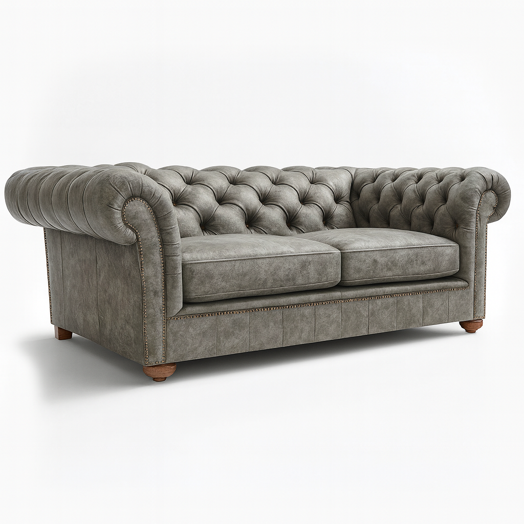 Cambridge Sofa in Thames Fog Ash Grey – Cracked Wax Leather