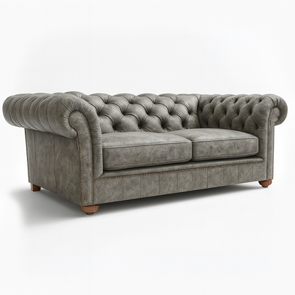 Cambridge Sofa in Thames Fog Ash Grey – Cracked Wax Leather