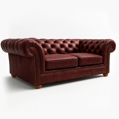 Cambridge British Made Chesterfield Sofa in Balmoral Mulberry – Cracked Wax Leather