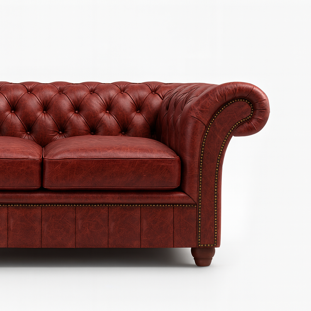 Cambridge British Made Chesterfield Sofa in Balmoral Mulberry – Cracked Wax Leather