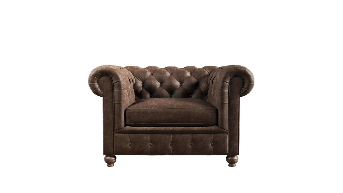 Brown leather sofa against a white background