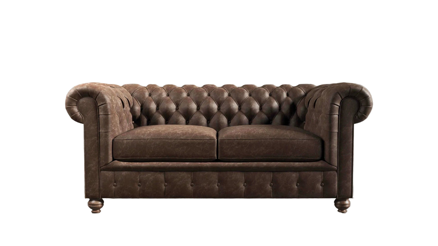 Brown leather sofa against a white background