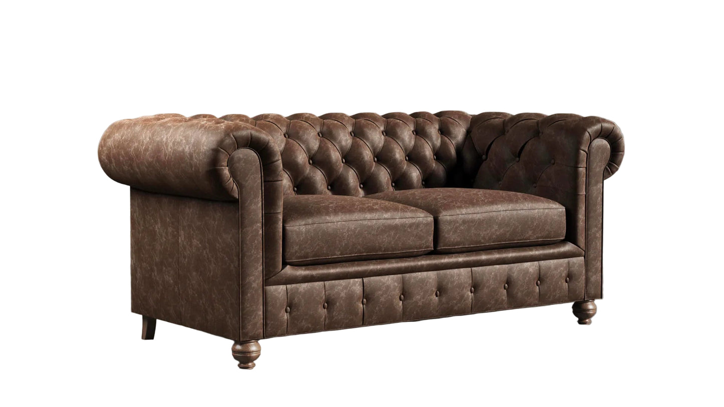 Brown leather sofa against a white background