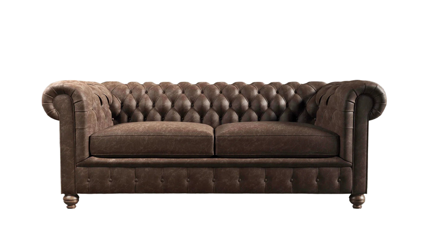 Brown leather sofa against a white background