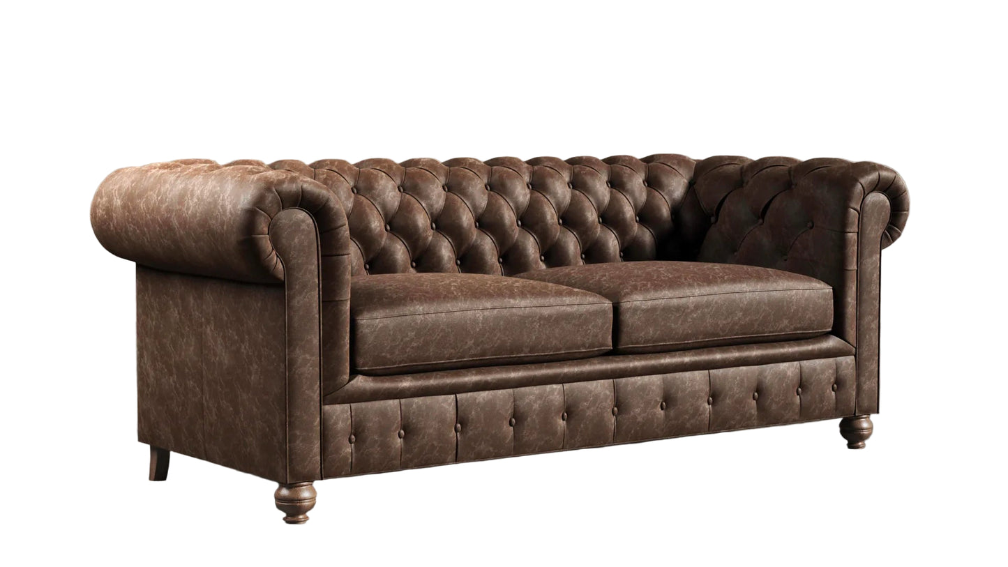 Brown leather sofa against a white background
