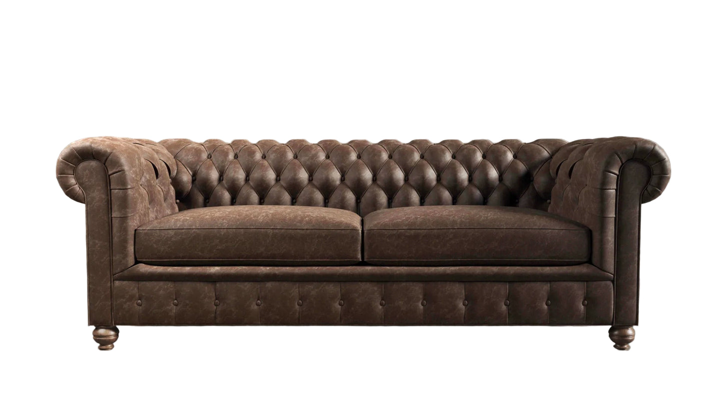 Brown leather sofa against a white background