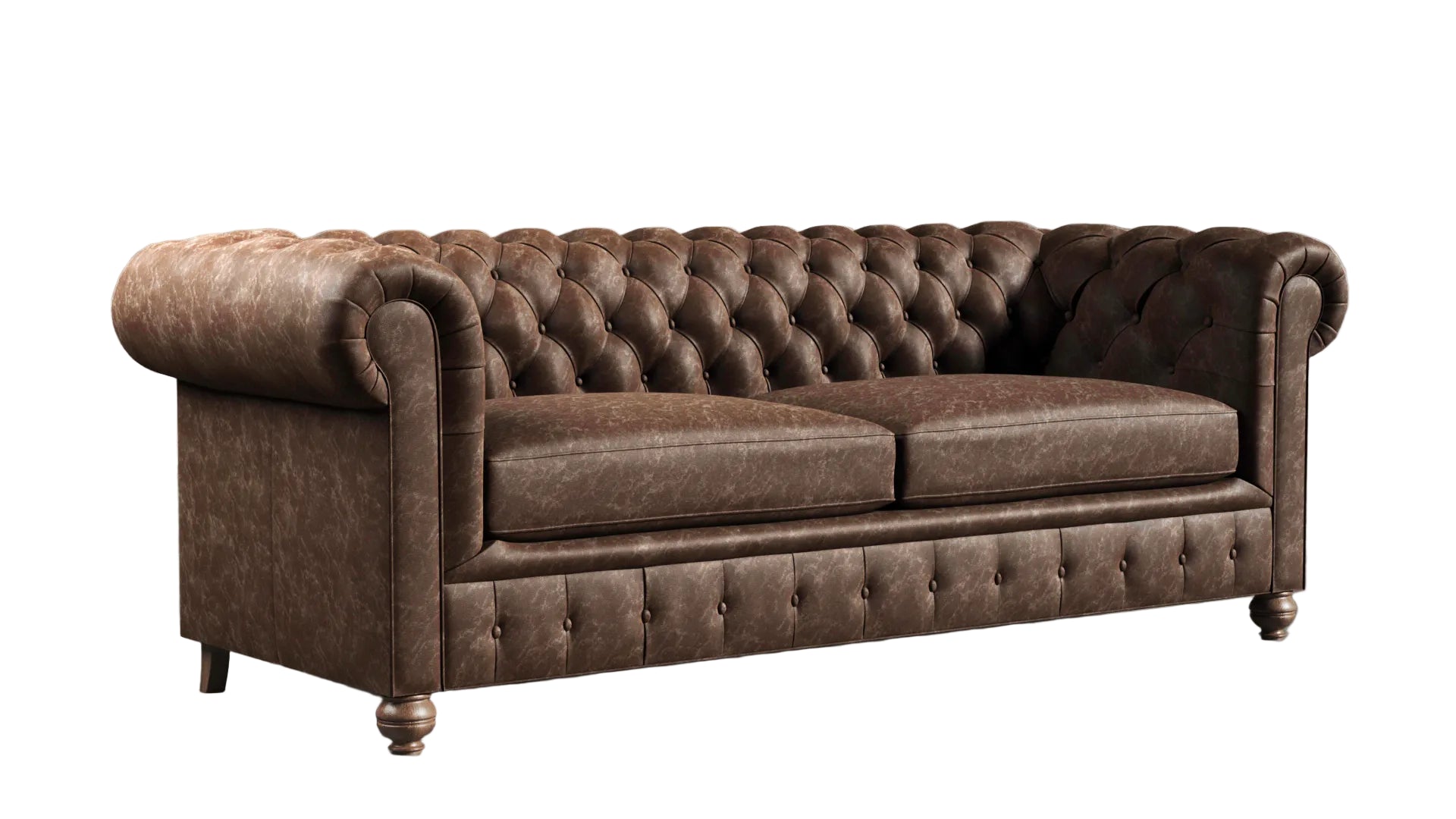 Brown leather sofa against a white background