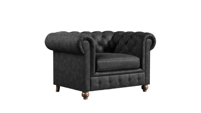 Clarendon Modern British Made Chesterfield Black Obsidian Vintage Leather