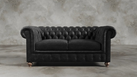 Elizabeth Black Obsidian Chesterfield Vintage Leather Sofa