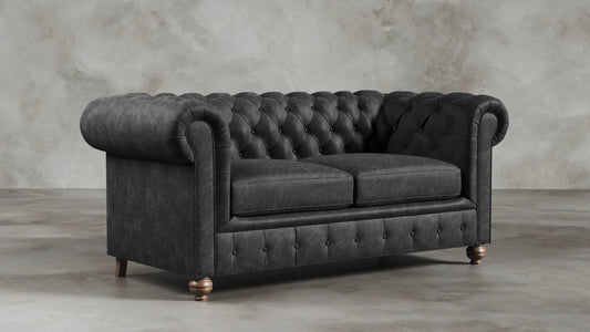 Elizabeth Black Obsidian Chesterfield Vintage Leather Sofa