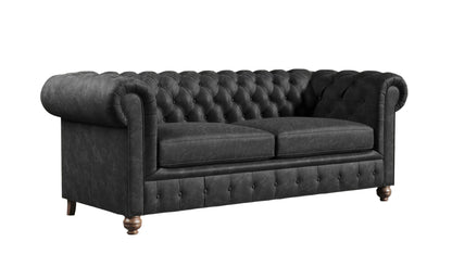 Clarendon Modern British Made Chesterfield Black Obsidian Vintage Leather