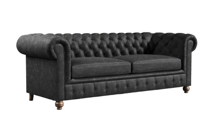Clarendon Modern British Made Chesterfield Black Obsidian Vintage Leather