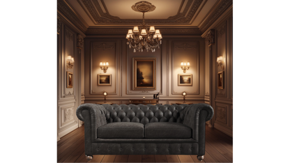 Elizabeth Dark Grey Carob Two Seater Chesterfield Vintage Leather Sofa