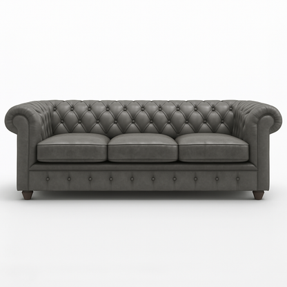 Grosvenor Duke British Made Chesterfield Sofa in Thames Fog Ash Grey – Cracked Wax Leather