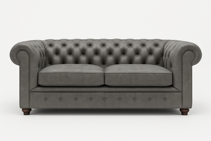 Grosvenor Duke British Made Chesterfield Sofa in Thames Fog Ash Grey – Cracked Wax Leather