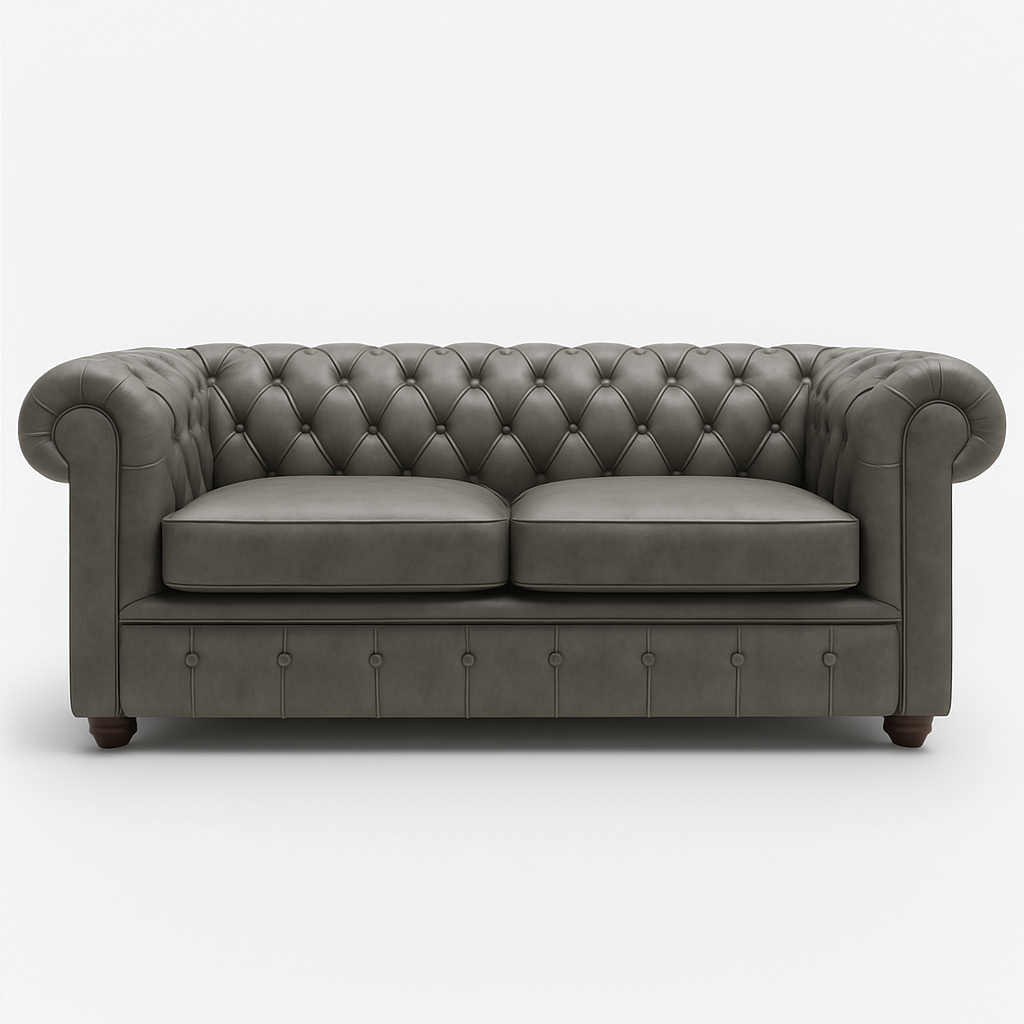 Grosvenor Duke British Made Chesterfield Sofa in Thames Fog Ash Grey – Cracked Wax Leather