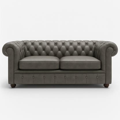Grosvenor Duke British Made Chesterfield Sofa in Thames Fog Ash Grey – Cracked Wax Leather