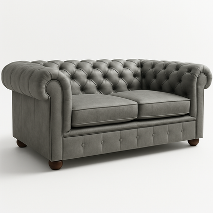 Grosvenor Duke British Made Chesterfield Sofa in Thames Fog Ash Grey – Cracked Wax Leather