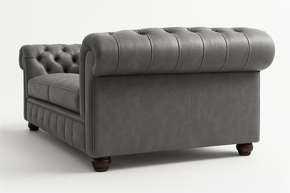Grosvenor Duke British Made Chesterfield Sofa in Thames Fog Ash Grey – Cracked Wax Leather