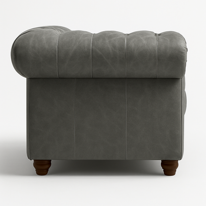 Grosvenor Duke British Made Chesterfield Sofa in Thames Fog Ash Grey – Cracked Wax Leather