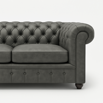 Grosvenor Duke British Made Chesterfield Sofa in Thames Fog Ash Grey – Cracked Wax Leather