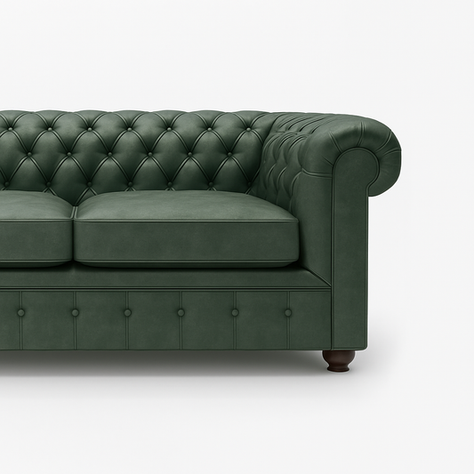 Grosvenor Duke British Made Chesterfield Sofa in Highland Grove Juniper Green – Cracked Wax Leather