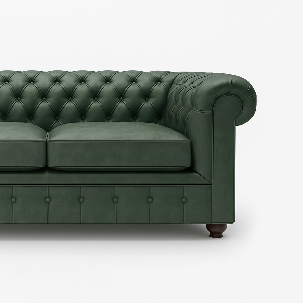 Grosvenor Duke British Made Chesterfield Sofa in Highland Grove Juniper Green – Cracked Wax Leather