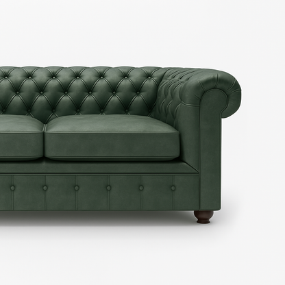 Grosvenor Duke British Made Chesterfield Sofa in Highland Grove Juniper Green – Cracked Wax Leather