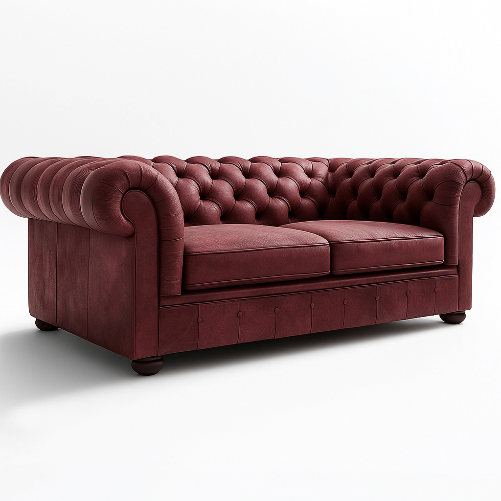 Grosvenor Duke British Made Chesterfield Sofa in Balmoral Mulberry – Cracked Wax Leather