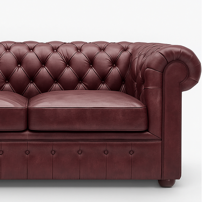 Grosvenor Duke British Made Chesterfield Sofa in Balmoral Mulberry – Cracked Wax Leather