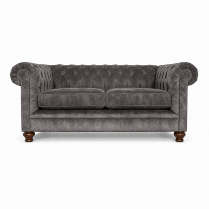 Gray sofa with wooden legs on a white background