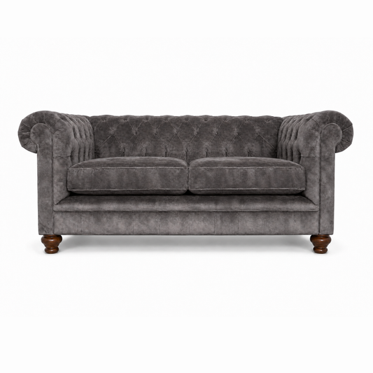 Gray sofa with wooden legs on a white background