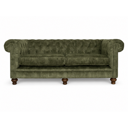 Olive green sofa on white background