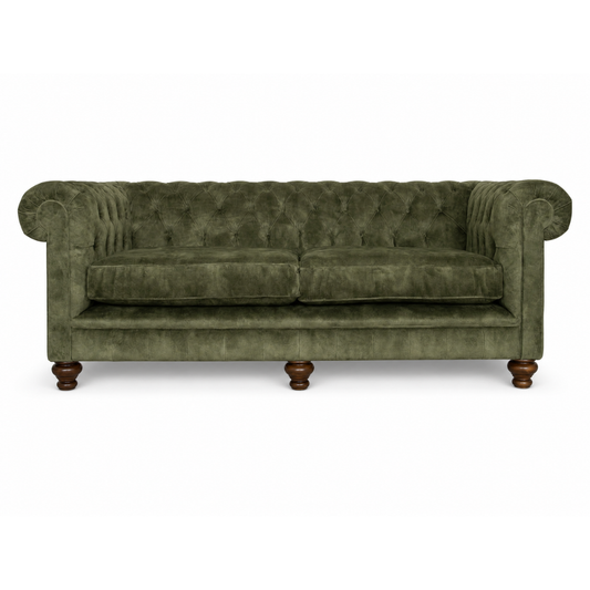 Olive green sofa on white background