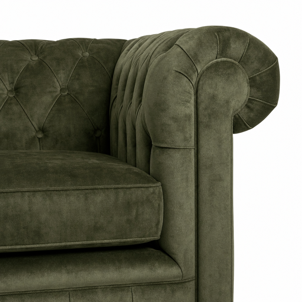 Close up fabric on olive green sofa